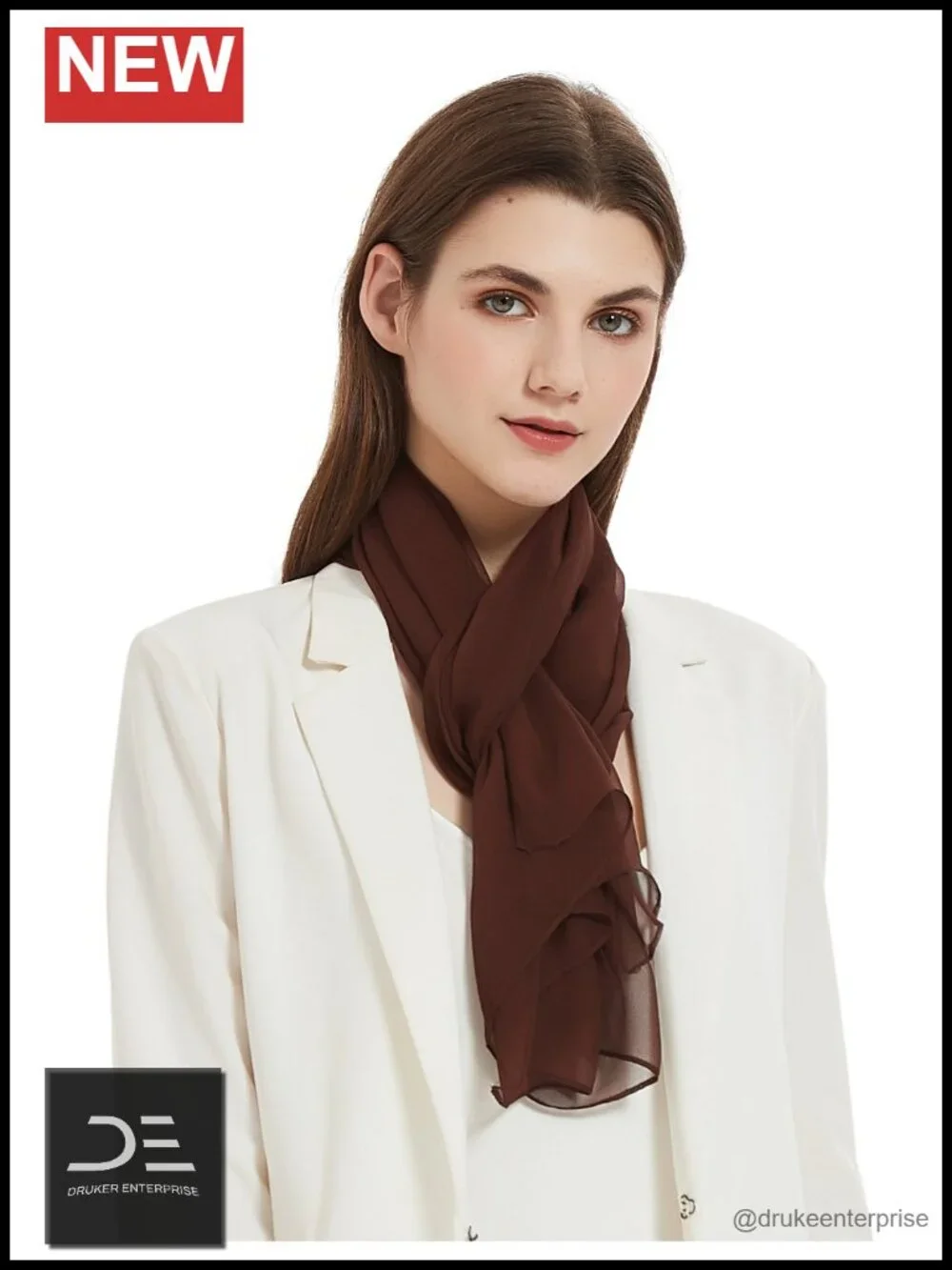 Long Chiffon Sheer Fashion Scarf, Silk/Polyester, Lightweight, Breathable